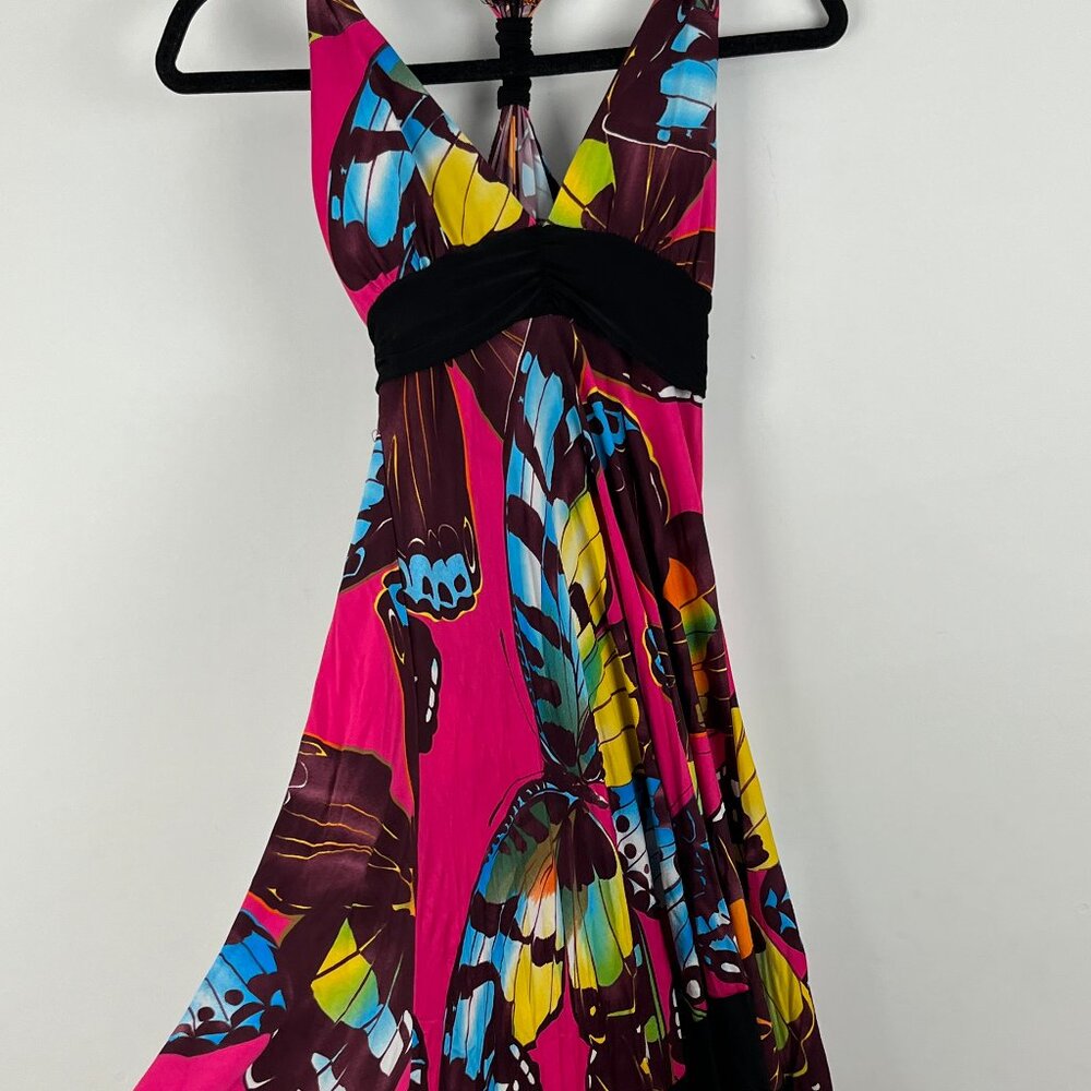 True Light Fit Flare Dress Size S Multicolor Sleeveless Plunging Neck Stretch